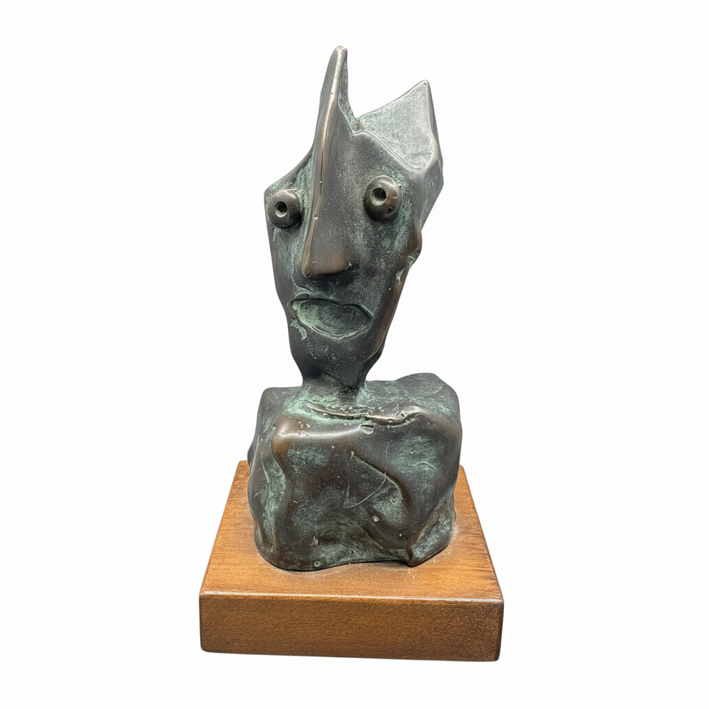 Jean Mahie Bronze Abstract Face Sculpture