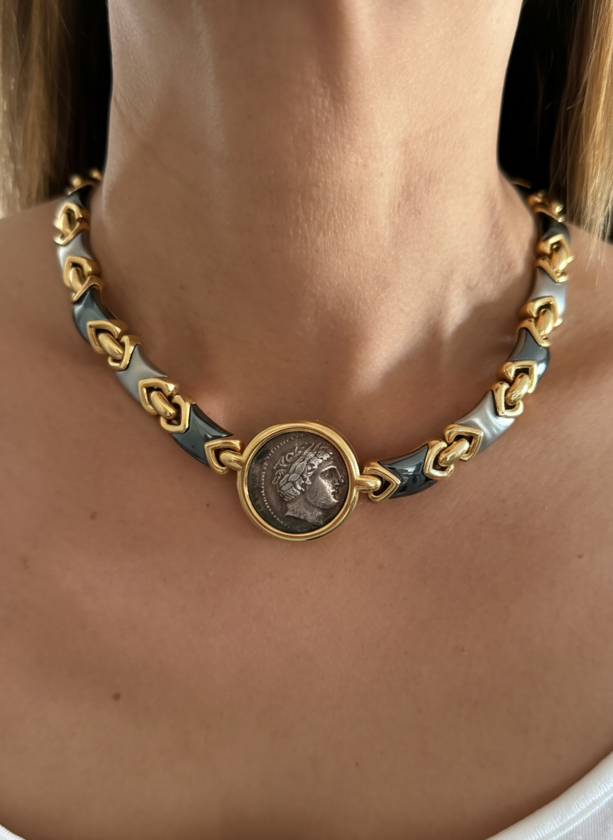 Bvlgari Ancient Coin Gold & Steel Necklace