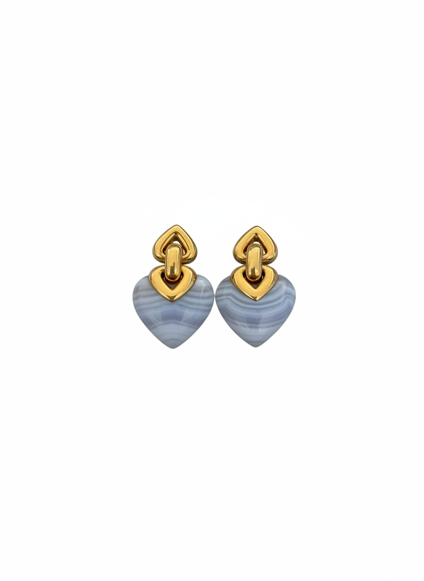 Bvlgari Blue Agate Heart Earrings 18k Yellow Gold