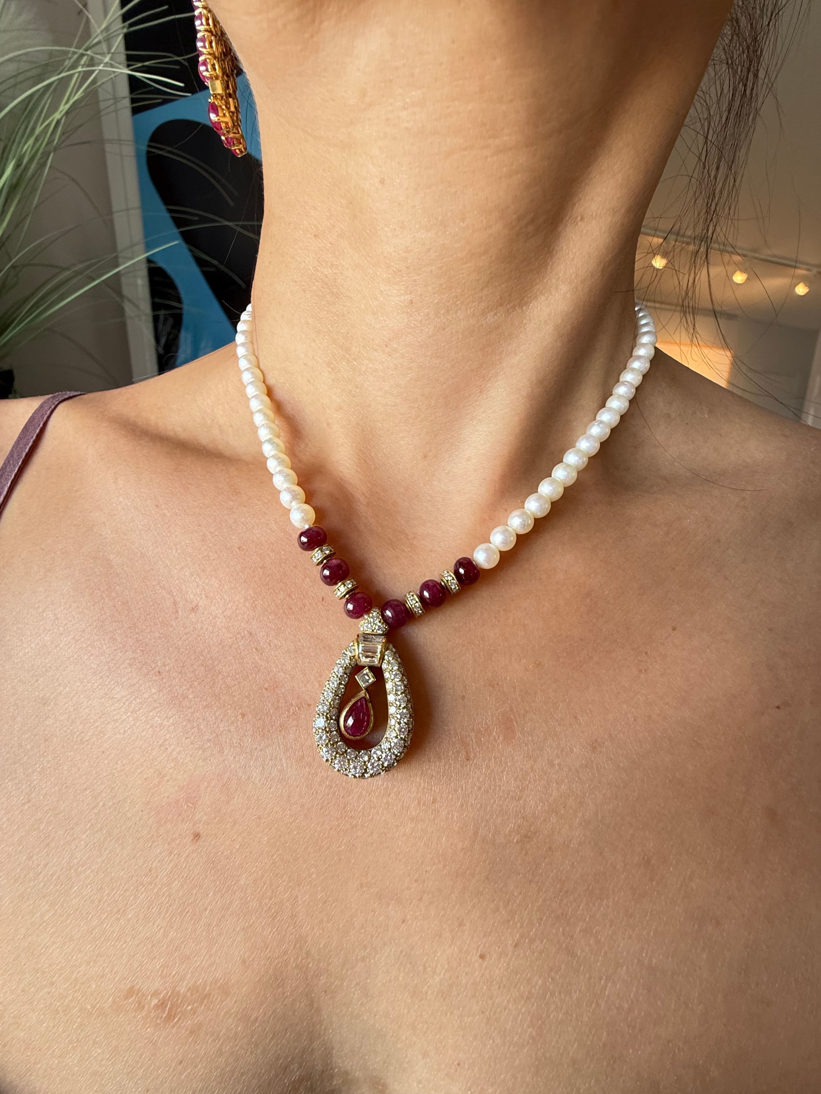 Cartier Pearl, Ruby & Diamond Necklace