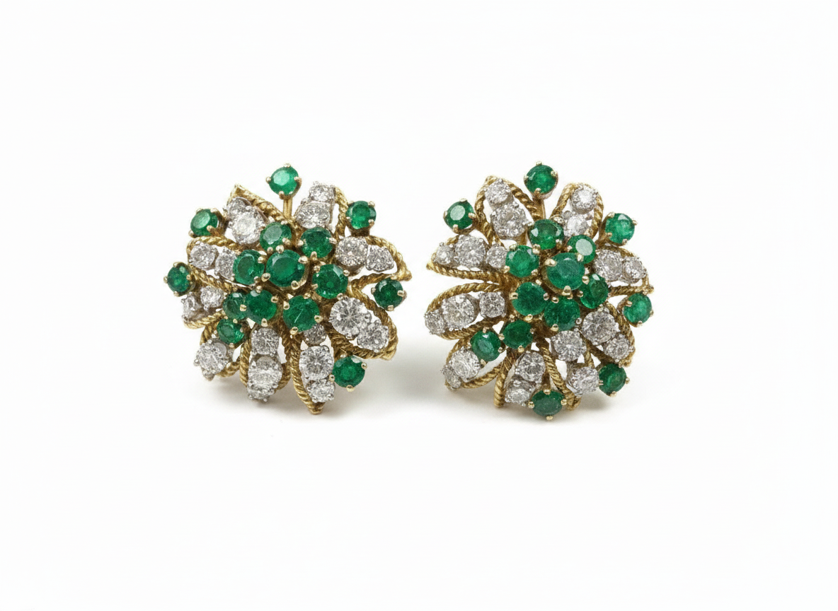 Van Cleef & Arpels Emerald & Diamond Cluster Earrings