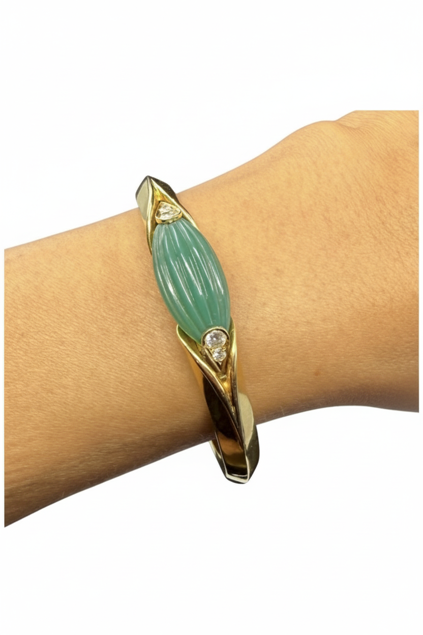 Gold Emerald & Diamond Bangle