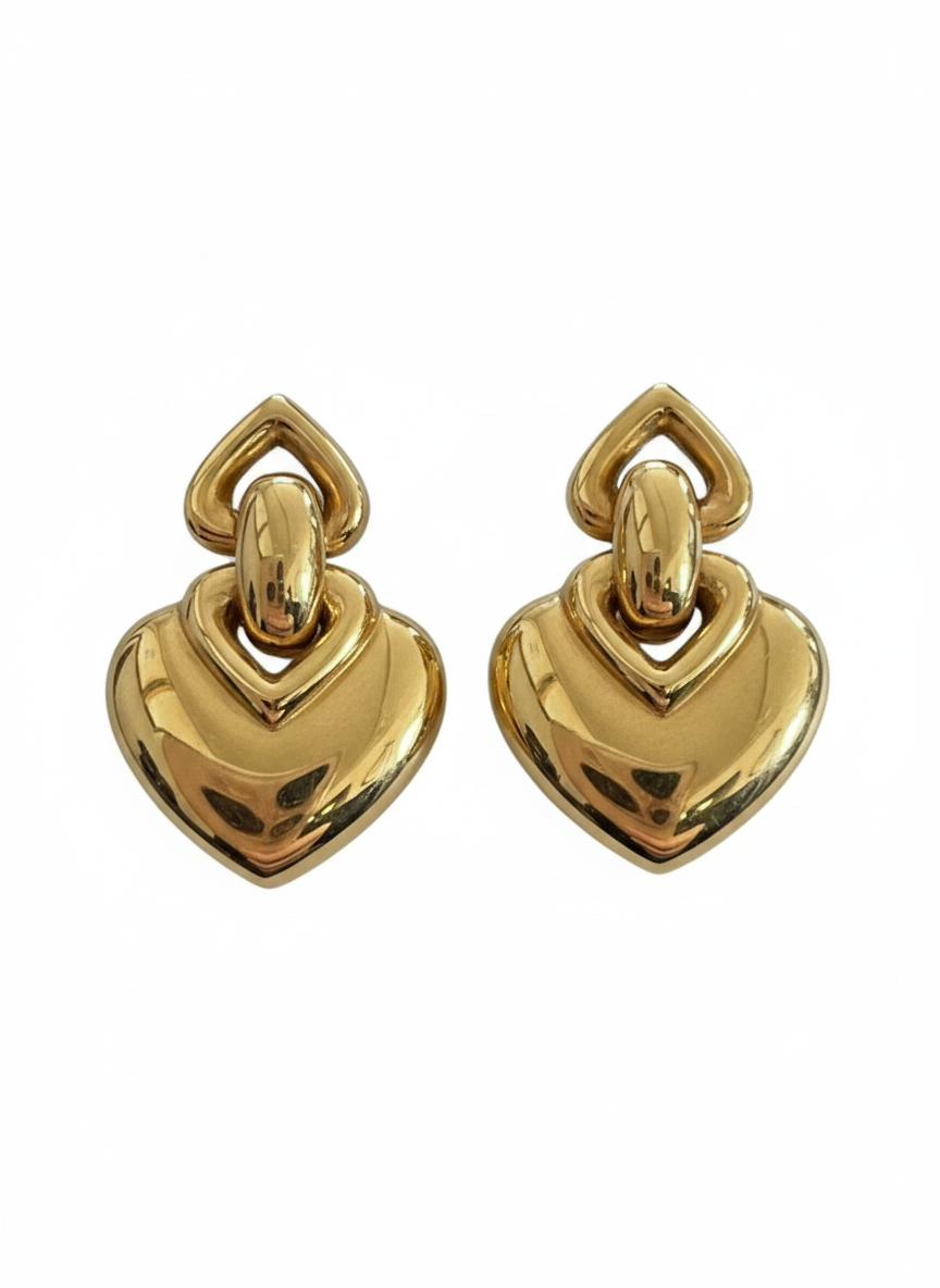 Bulgari Gold Heart Drop Earrings — Detail